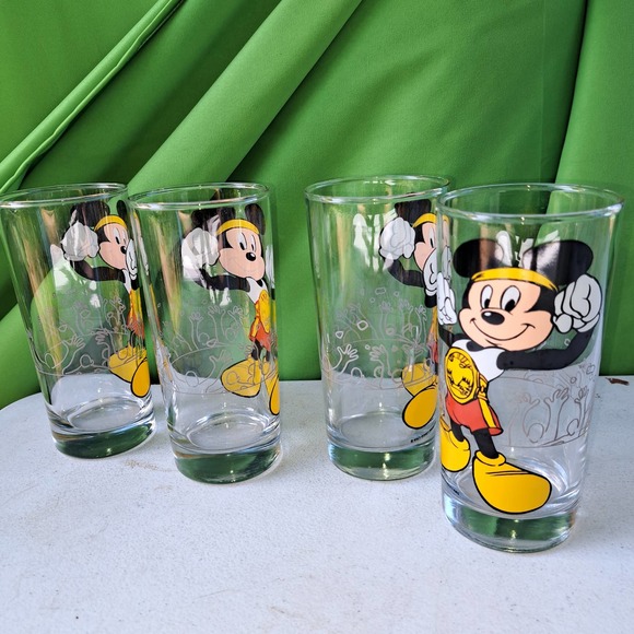 Very Vintage ADORABLE Mickey Champion Tall Tea Glasses set of 4 - Picture 3 of 5